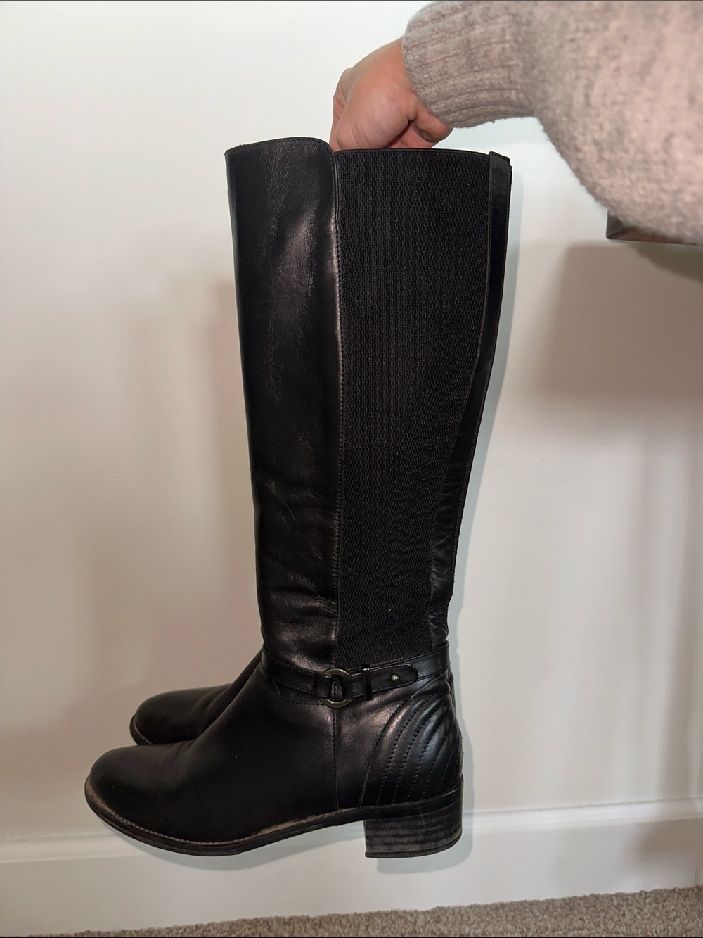 Aquatalia Black Leather Knee-High Riding Boots